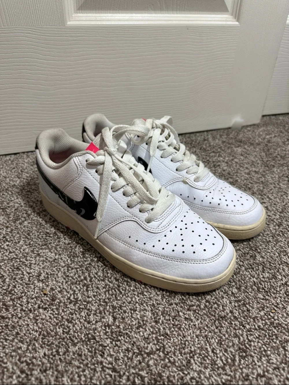 Nike court vision Low-Top Sneakers with Black Patent Swoosh and Pink accent 8.5